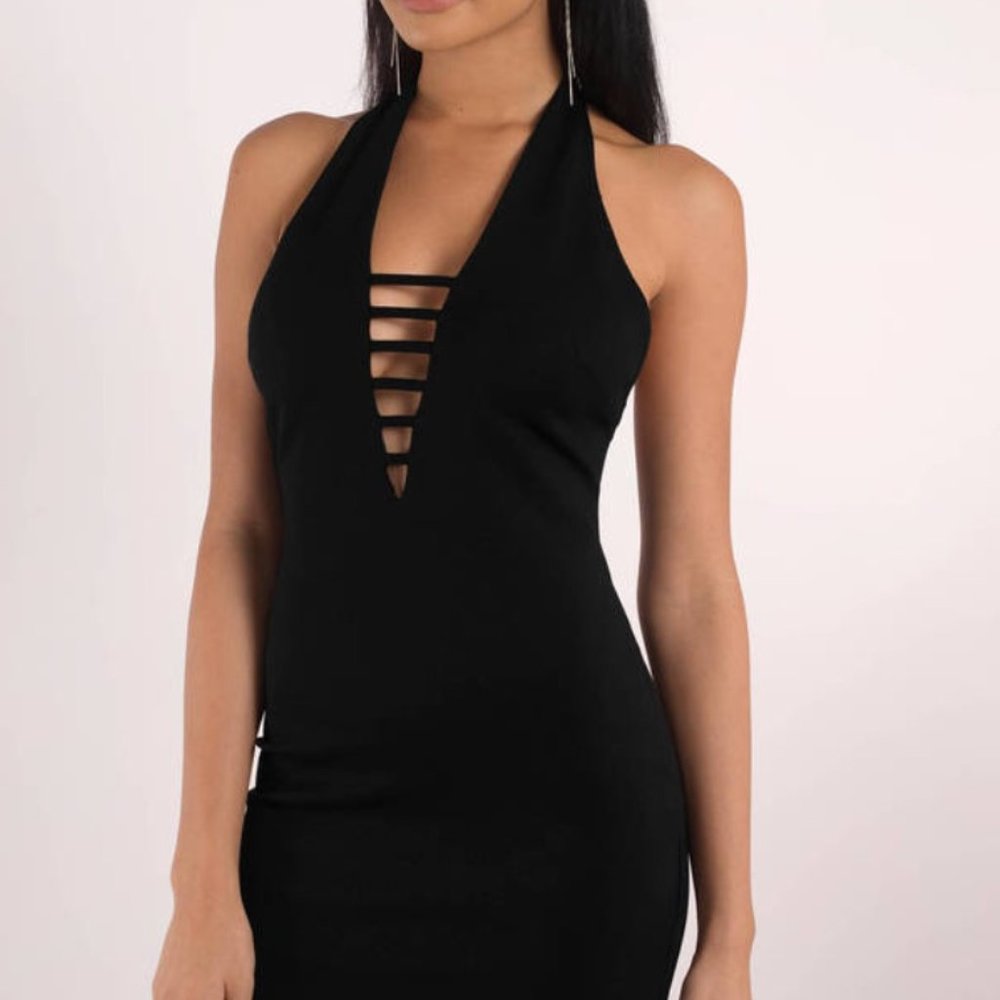 Black bodycon halter black dress, M, Tobi